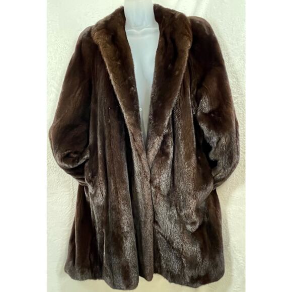BIRGER CHRISTENSEN Worlds Finest Dark Ranch Mink Fur Mid Length Swing Coat Sz 12 - Picture 3 of 16